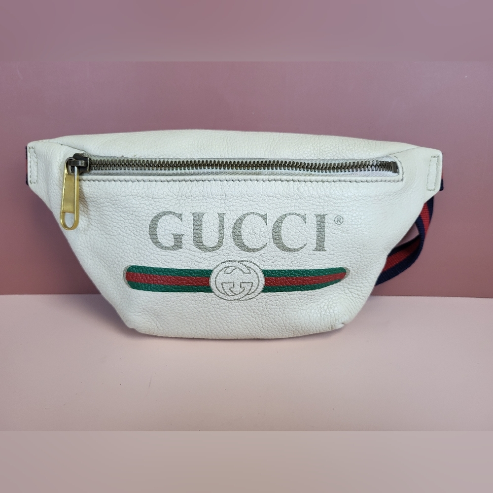 Grained Calfskin Small Logo Belt Bag White